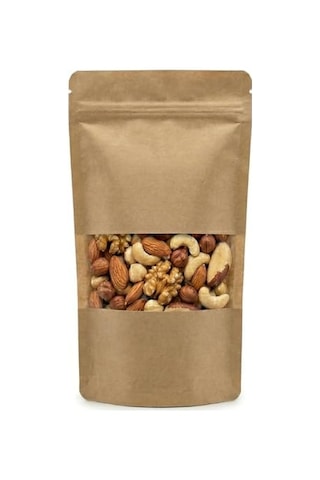 Meldoro Pencereli Kraft Doypack Kilitli Poşet 11x18,5 Cm - 50 Adet - Dik Duran Kilitli Torba, Küçük Boy Yaklaşık 100 Gr Malzeme İçin 4296