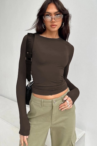 Madmext Acı Kahve Bisiklet Yaka Basic Uzun Kollu Body Mg1701 Acı Kahverengi