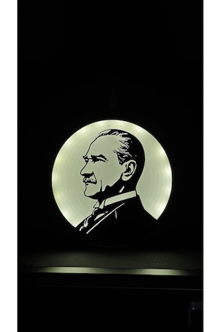 Morfem3d Atatürk Silüetli Led Aydınlatmalı Daire Lamba Model 2 Duvar & Masa Üstü Kullanım Siyah - Beyaz