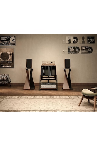 Fitueyes Eyfel Serisi Modern Pikap Ve Plak Rafı, 4 Katlı Hifi Depolama Tv Ünitesi Kahverengi