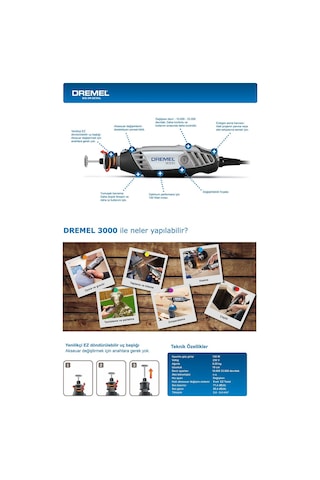 Dremel 3000-15 Aksesuarlı 130 Watt El Motoru - F0133000JC