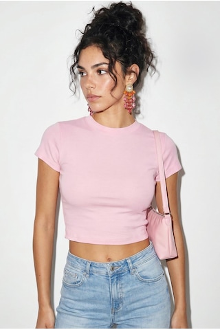 Shade Kadın Kısa Kollu Bisiklet Yaka Crop T-shirt 60286904 - Pembe