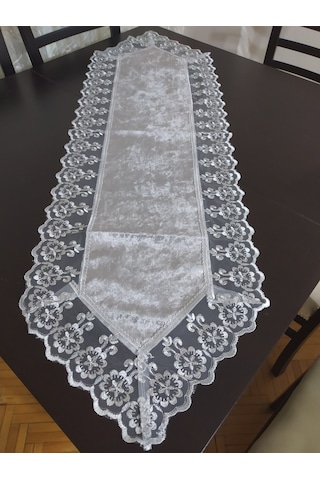 Runner Dantel Kenar Kadife Kumaş