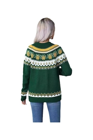 Tongxida Kış Kadın Cadılar Bayramı Kazak Büyük Beden Bisiklet Yaka Tatil Kazağı Yeşil Yeşil