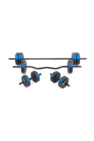 Tan Spor 40 KG Düz Barlı 150 CM +  Z Barlı 120 CM Dambıl Ağırlık Halter Full Set