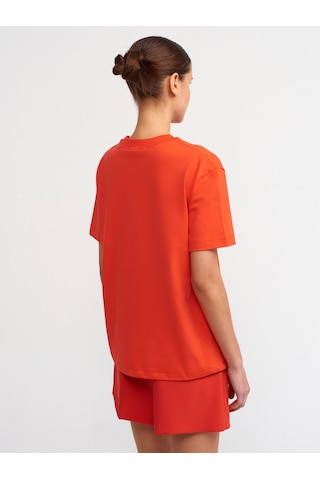 Dilvin Dekoratif Dikişli Bisiklet Yaka Tshirt 101a30312 Kırmızı