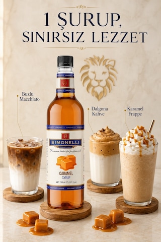 Simonelli Karamel Aromalı Kahve ve Kokteyl Şurubu 700 ML + Şurup Pompası - Latte Frappe Soğuk Sıcak Kahve ve Tatlı Şurubu