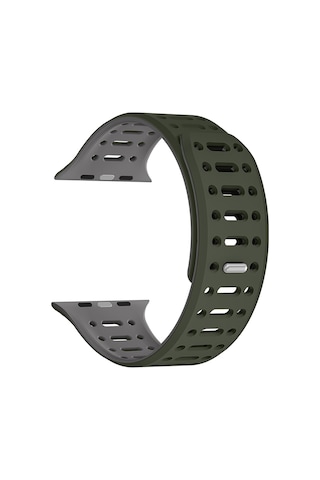 Mobilefix Watch 38mm Uyumlu Krd-124 Silikon Kordon Strap Kayış-koyu Yeşil-gri