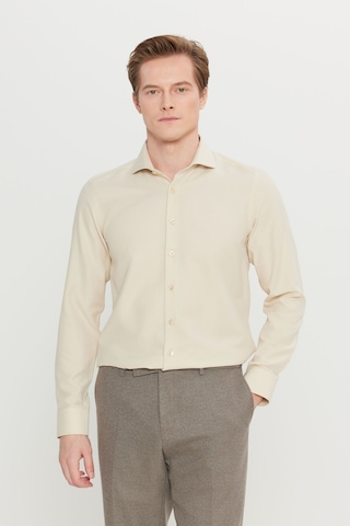Altınyıldız Classıcs Erkek Bej Pamuklu Oxford Tailored Slim Fit Dar Kesim Küçük İtalyan Yaka Armürlü Gömlek