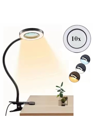 C48 Güçlü Ledli Büyüteçli Çalışma Lambası 3 Farklı Işık Rengi Usb