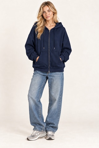 Cool Tarz Unisex Oversize Fermuarlı Kapüşonlu Sweatshirt 3 İplik Şardonlu Lacivert Lacivert