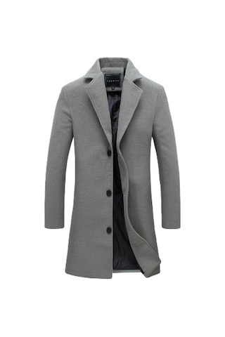 Erkekler İçin Orta Boy Yün Palto Açık Gri