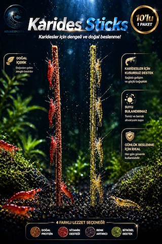 Aqua Expert Karides Sticks Karides Yemi 10 Lu Paket Doğal Besleyici Çubuk Yem Özel Formül - Hibiscus'lu