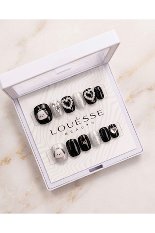 Louésse Midnight Bunny Takma Tırnak 12 Li Siyah Gümüş Kalpli Tavşan Cute Nail