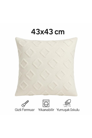Kırlent Kılıfı 43x43 Cm Çift Taraflı, Fermuarlı, Lüks Şönil Kumaş Koltuk Örtüsü İle Uyumlu 1 Adet Krem