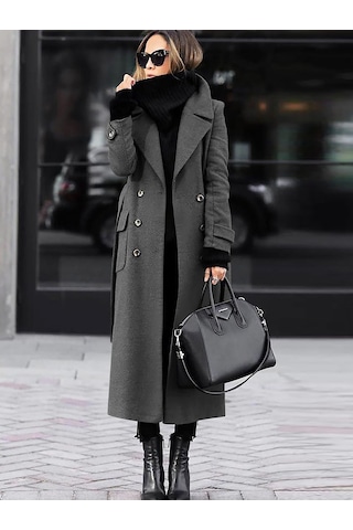 Kadın Sonbahar Ve Kış Yün Palto Siyah