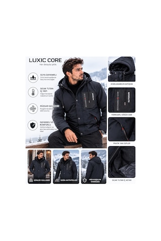 Luxıc Core Erkek Kürklü Kapüşonlu Softshell Kışlık Mont Lacivert Xl