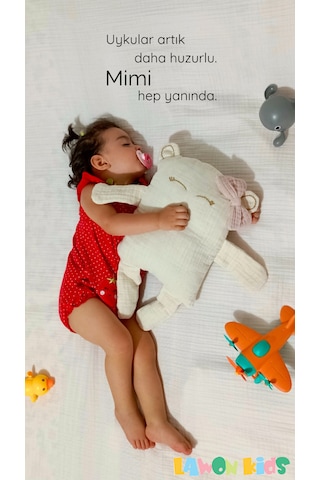 Çocuk Bebek Müslin Uyku Arkadaşı Mimi Ayıcık El Yapımı Büyük Yastık