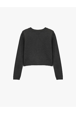 Koton Regular Fit Bisiklet Yaka Uzun Kollu Düğmeli Crop Triko Hırka Gri Melanj 7wal90035ht