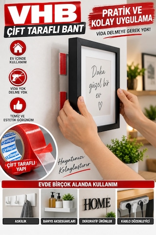 Çift Taraflı Bant 20 Mm X 5 Metre Güçlü Tutunma, Çok Amaçlı Montaj Ve Sabitleme Bandı
