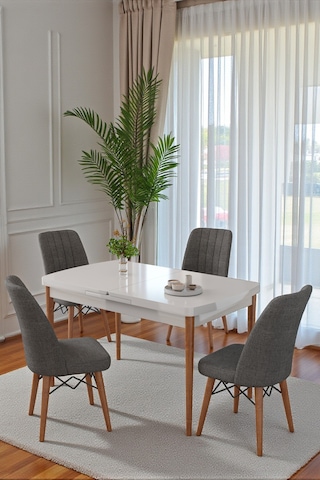 80x170cm Mutfak Masası Takımı 4 Kişilik Açılır Masa Sandalye Takımı - Beyaz Masa - Antrasit