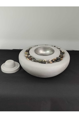 Dekoratif Masa Üstü Yuvarlak Ateş Çukuru Taş Şömine-500 Ml Yakıt Hediyeli - Beton