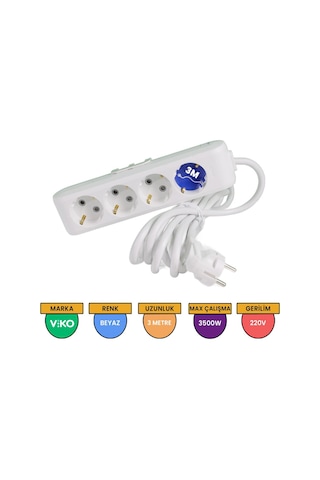 Viko Multi-let 4'lü Grup Priz Topraklı Çocuk Korumalı 3 Metre Beyaz - 90113403