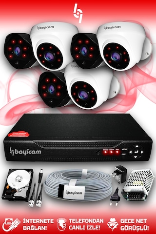 Bayicam 6 Kameralı Uzay 3 İç Kamera Set 2 TB HDD Full HD Gece Görüşlü Güvenlik Kamerası Sistemi