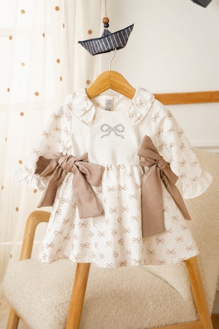Babyhola %100 Pamuk Kız Çocuk Kurdele Detaylı Elbise 15349 Kahverengi