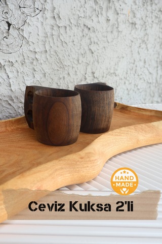 Asaf Atelier El Yapımı Ceviz Ağacı Ahşap Kupa - Kuksa 2'li