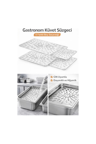 Gastronom Küvet Süzgeci 26 X 16 Cm Gn Uyumlu Delikli Süzgeç 5 Farklı Boy Profesyonel Mutfak Şeffaf