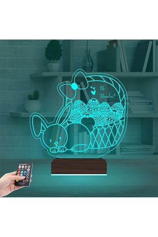 Luvivia Paskalya Tavşan Yumurta Çocuk Odası Kişiye Özel 3d Lamba - Masa Gece Lambası V1 Şeffaf