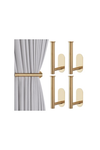 Hfambition "4'lü Yapışkanlı Perde Askısı - Altın Renk, Çivi Gerektirmeyen"