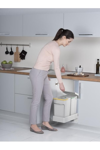 Pelikan Plastik Taşıyıcılı Raylı Çöp Kovası. Gri - 14+14Lt