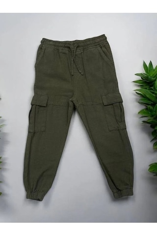Jack Lions Erkek Çocuk Bel Paça Laslikli Keten Kargo Pantolon-14562 Haki