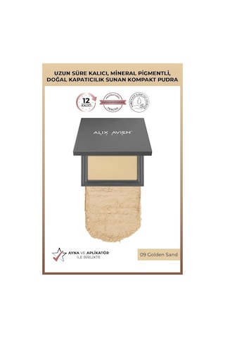 Alix Avien Kompakt Pudra 12 Saate Kadar Kalıcılık Sıcak Cilt Alt Tonu Compact Powder 09 Golden Sand
