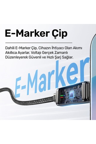 Usams Us-sj744 Type-c To Type-c 100w Meteor Efekt Ekranlı 1.2m Hızlı Şarj Ve Data Kablosu Antrasit