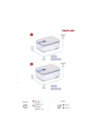 Neoflam Perfect Seal Dikdötgen 5 Parça Cam Saklama Kabı Seti Beyaz