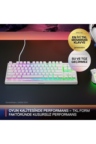 Steelseries Apex 3 Tkl Rgb Suya Ve Toza Dayanıklı Türkçe Gaming Klavye Beyaz