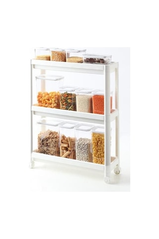 Bayev Tekerlekli Beyaz 3 Katlı Raf - Banyo Mutfak Dar Alan Düzenleyici Organizer Beyaz