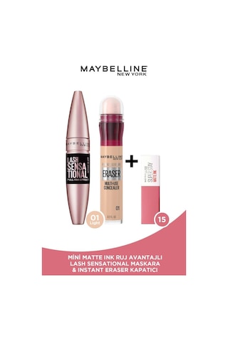 Lash Sensational Ekstra Siyah Maskara& Instant Eraser Kapatıcı 01 & Mini Likit Mat Ruj -15 pktlseksmskpminh-8578 Diğer