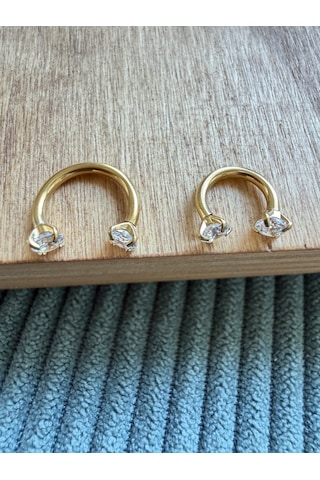 %100 316 L Cerrahi Çelik Çift Taşı Tasarım Helix Tragus Kıkırdak Piercing 6 Mm Altın