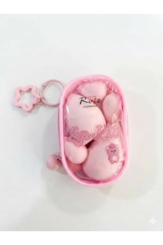 Tr Rose Cosmetics 5'li Pembe Makyaj Süngeri Seti - Özel Fermuarlı Yıldız Anahtarlıklı Çanta Dahil - Fondöten, K