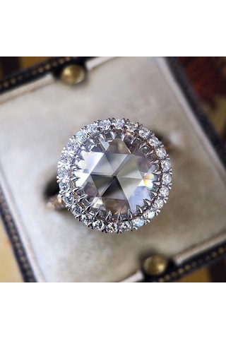 Lsooyh Bayan Küme Yuvarlak Büyük Kübik Zirkonya Cz Mimarlık Platin Kaplama Yüzük Seti Kadınlar Için 6 Gümüş