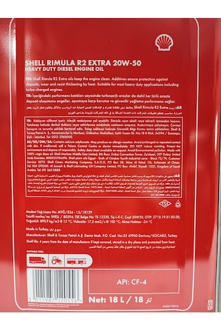 Shell Rimula R2 Extra 20W-50 Motor Yağı 18 L