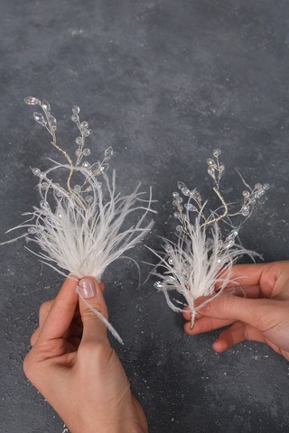 FdayAksesuar Gelinlere Özel Özly Tüylü Ve Kristalli Çift Tarafli Gelin Saç Aksesuarı FRDY31683