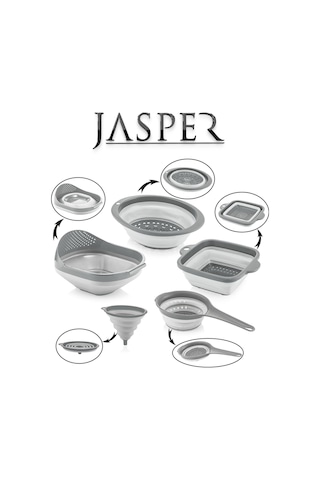 Jasper Jpr-0108 5'li Akordiyon Katlanır Süzgeç Mutfak Çeyiz Seti Gri