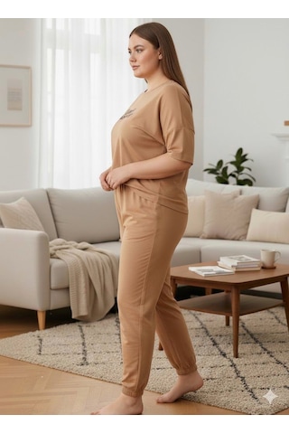 Kadın Büyük Beden Eşofman Takımı Bej