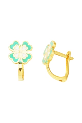 Bilezikci Su Yeşili Yonca Çocuk Küpesi 14 Ayar Sarı Altın