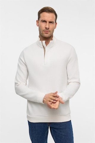 Süvari Beyaz Regular Düz Polo Yaka Sweatshirt Beyaz